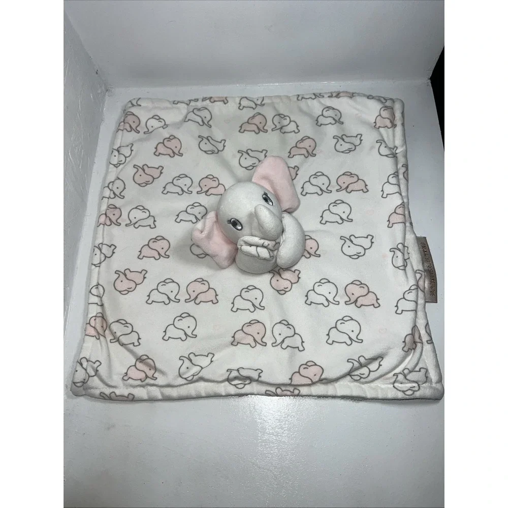 Blankets & Beyond Gray & White & Pink Elephant Lovey Security Blanket